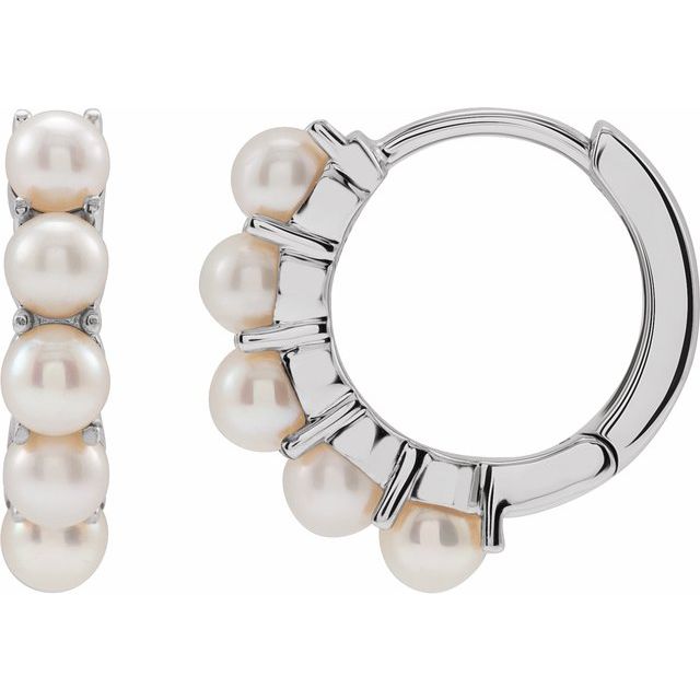 14K White Cultured Freshwater Pearl 14 mm Huggie Hoop Earrings