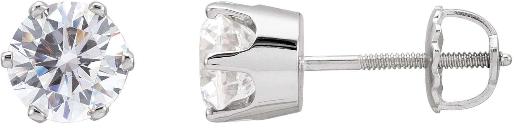14K White 6.5 mm  Imitation White Cubic Zirconia Stud Earrings