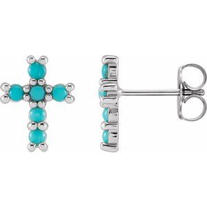 Platinum Natural Turquoise Cross Earrings