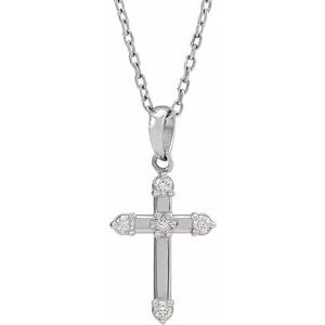 Sterling Silver .07 CTW Natural Diamond Cross 16-18" Necklace