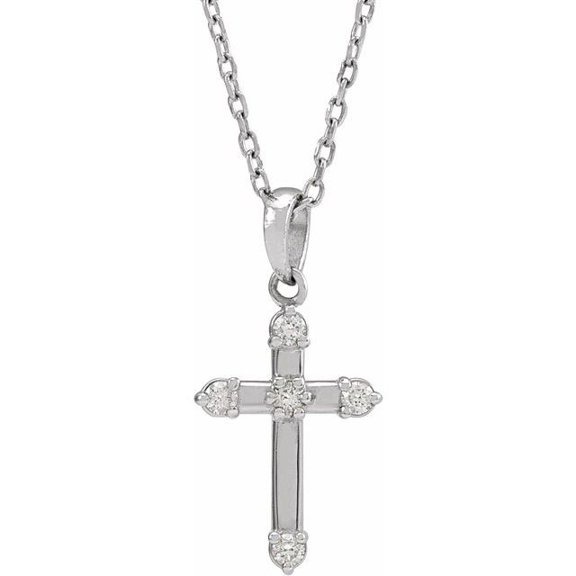 Sterling Silver .07 CTW Natural Diamond Cross 16-18 Necklace