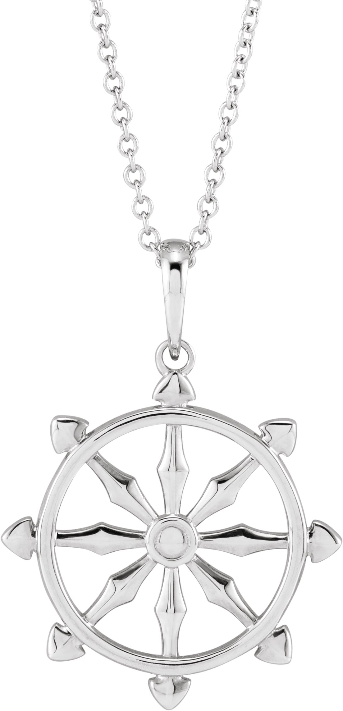 Sterling Silver Dharmachakra Wheel 16-18" Necklace