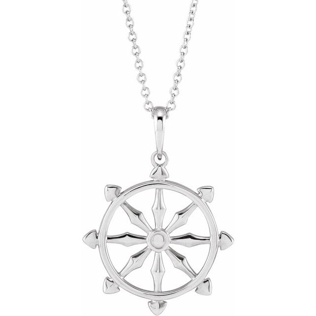 Sterling Silver Dharmachakra Wheel 16-18" Necklace