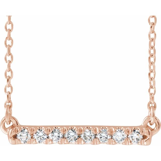 14K Rose 1/8 CTW Lab-Grown Diamond French-Set Bar 16-18" Necklace