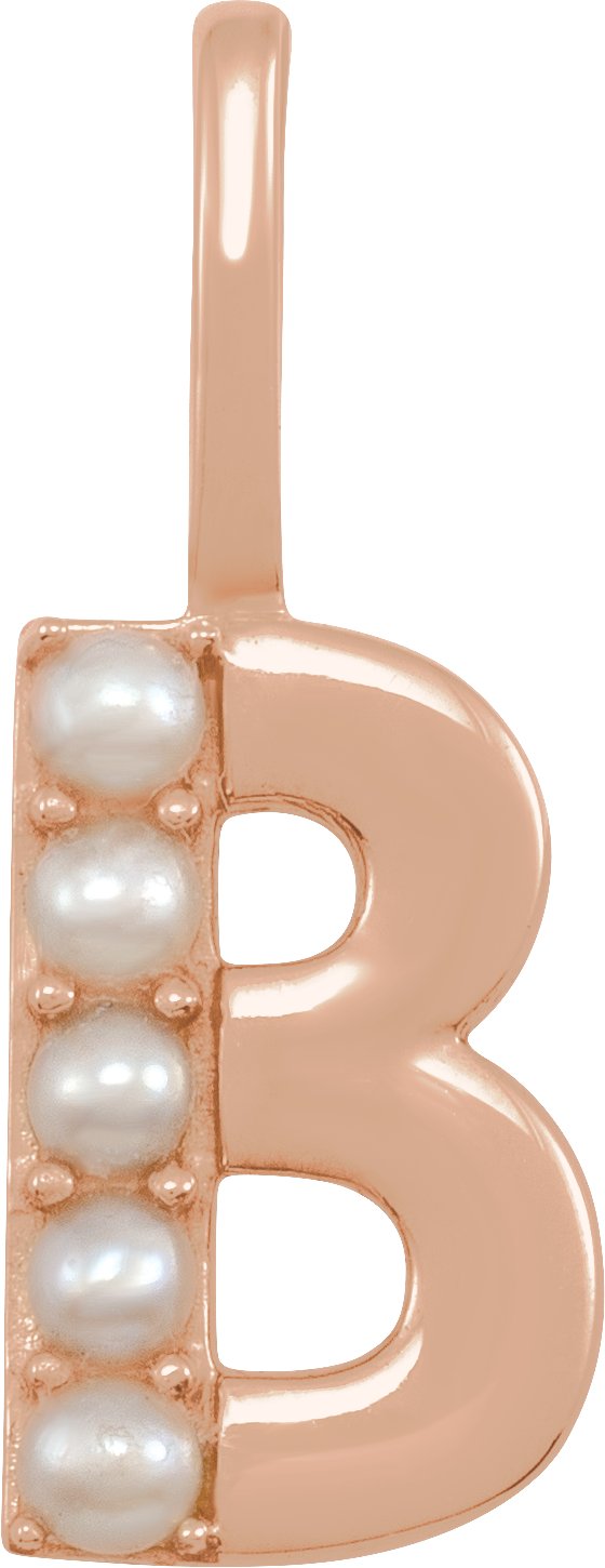 14K Rose Cultured White Pearl Initial B Charm or Pendant Ref 18479247