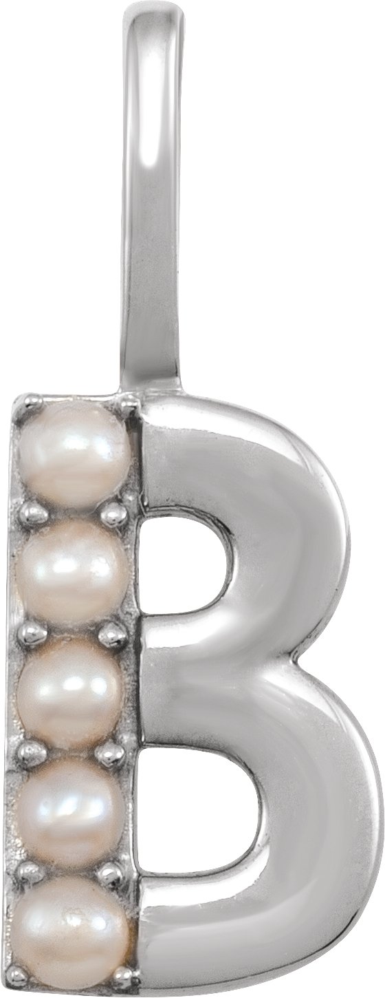 14K White Cultured White Pearl Initial B Charm or Pendant Ref 18479246