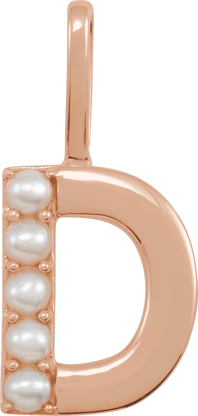 14K Rose Cultured White Pearl Initial D Charm or Pendant Ref 18479253