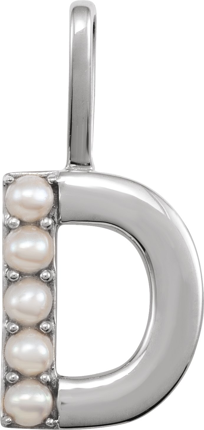 14K White Cultured White Pearl Initial D Charm or Pendant Ref 18479252