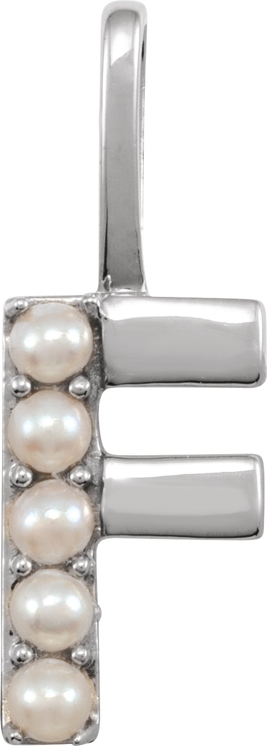 14K White Cultured White Pearl Initial F Charm or Pendant Ref 18479258