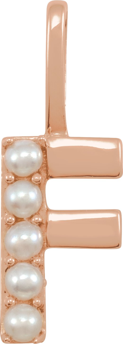 14K Rose Cultured White Pearl Initial F Charm or Pendant Ref 18479259