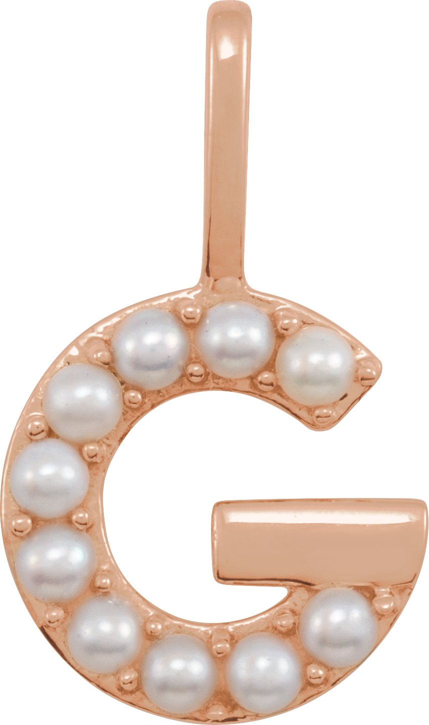 14K Rose Cultured White Pearl Initial G Charm or Pendant Ref 18479262