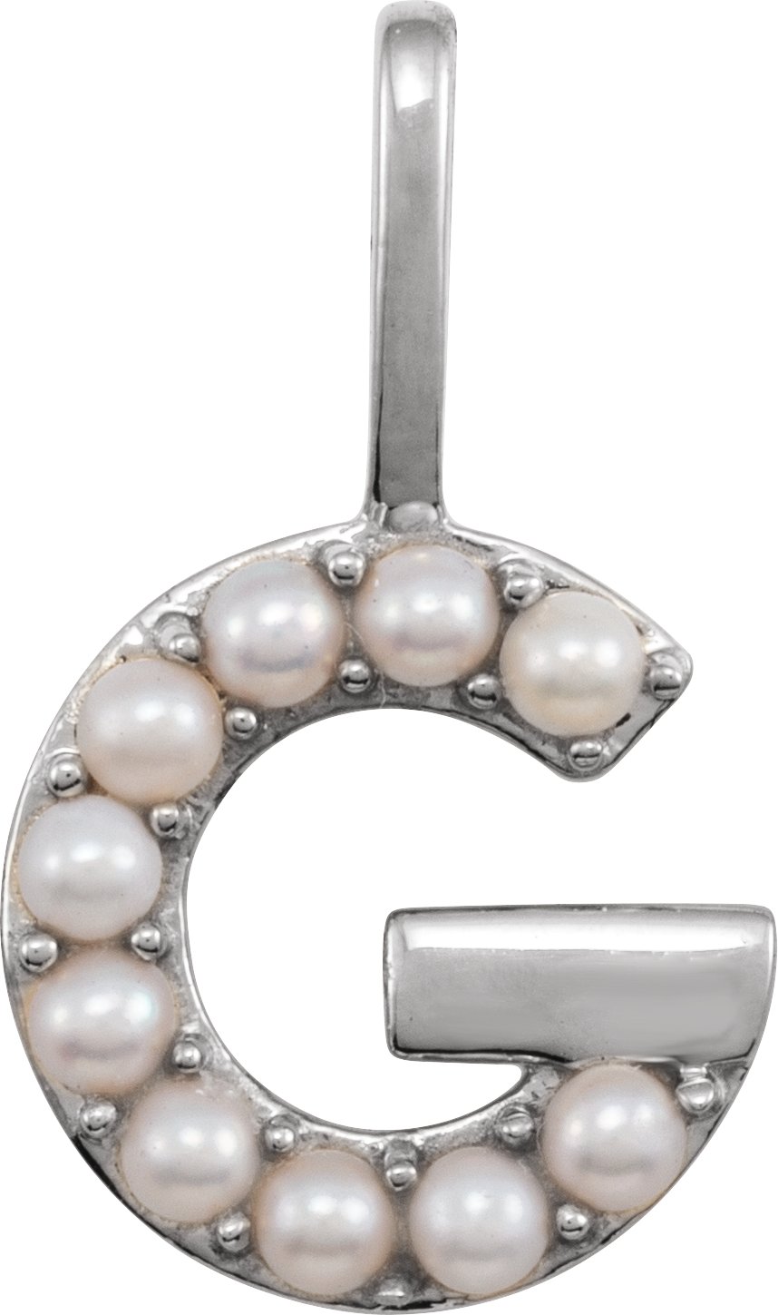 14K White Cultured White Pearl Initial G Charm or Pendant Ref 18479261