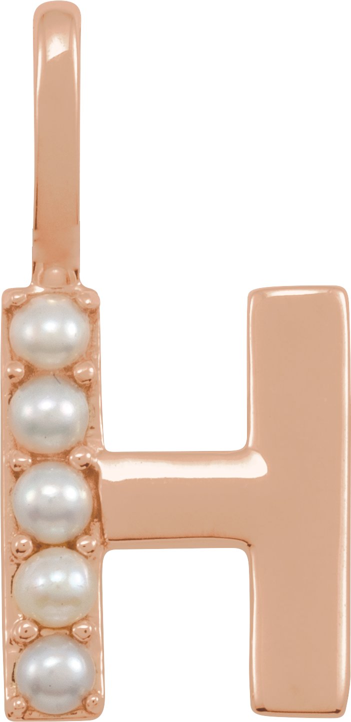 14K Rose Cultured White Pearl Initial H Charm or Pendant Ref 18479265