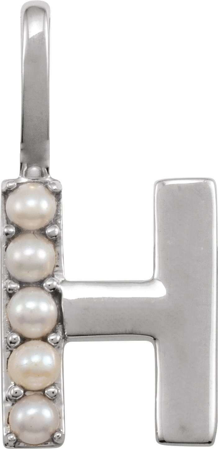 14K White Cultured White Pearl Initial H Charm or Pendant Ref 18479264