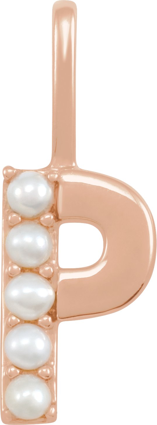 14K Rose Cultured White Pearl Initial P Charm or Pendant Ref 18479289