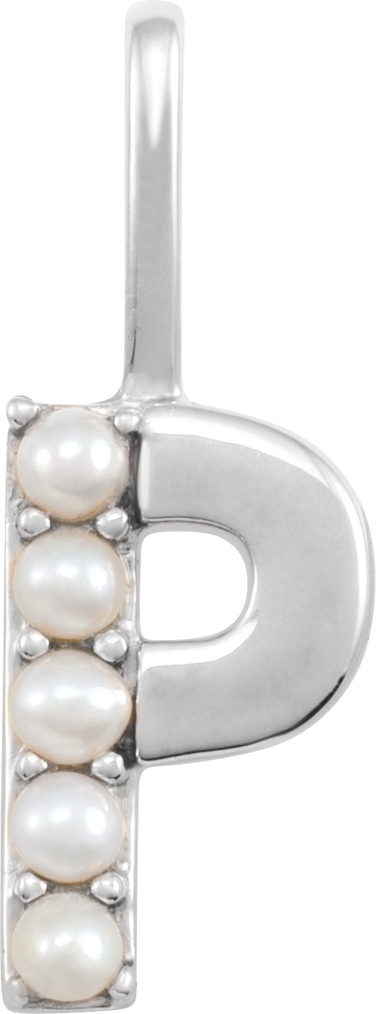 14K White Cultured White Pearl Initial P Charm or Pendant Ref 18479288