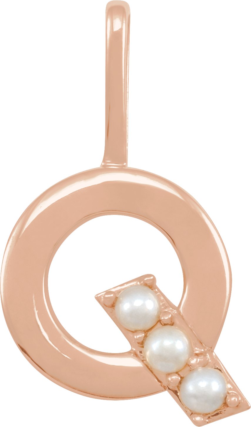 14K Rose Cultured White Pearl Initial Q Charm or Pendant Ref 18479292