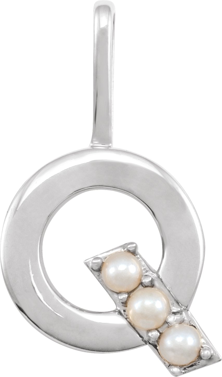 14K White Cultured White Pearl Initial Q Charm or Pendant Ref 18479291