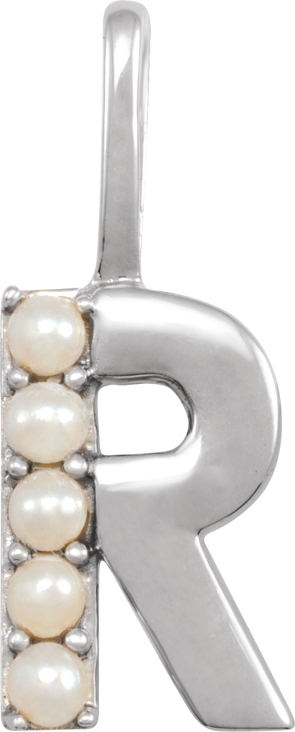 14K White Cultured White Pearl Initial R Charm or Pendant Ref 18479294