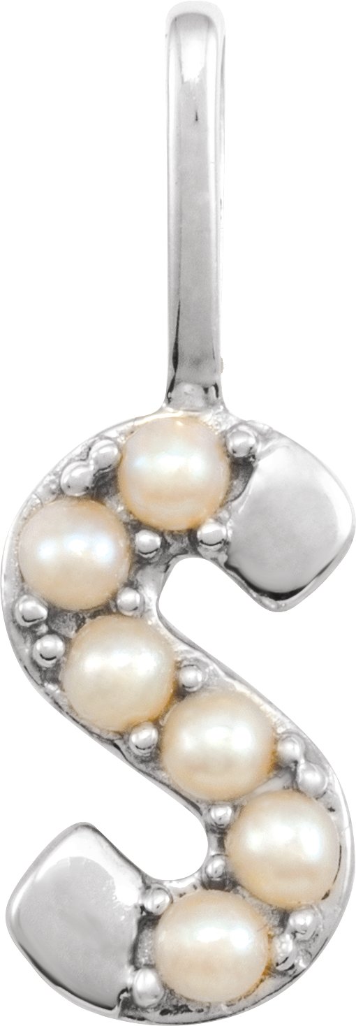 14K White Cultured White Pearl Initial S Charm or Pendant Ref 18479297