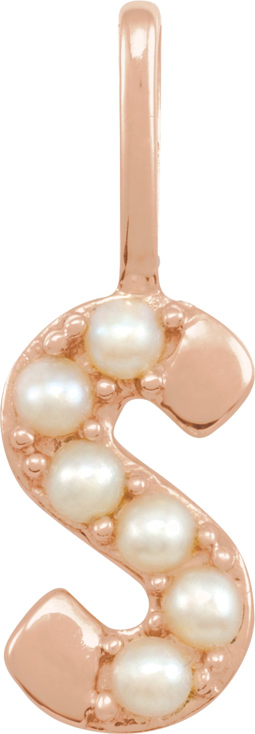 14K Rose Cultured White Pearl Initial S Charm or Pendant Ref 18479298