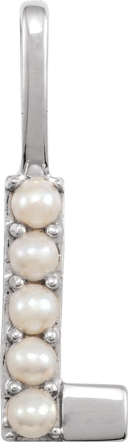 14K White Cultured White Pearl Initial L Charm or Pendant Ref 18479276