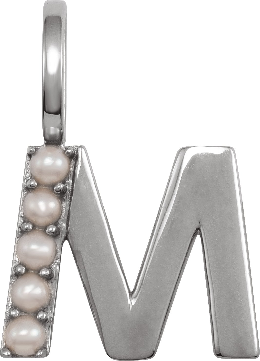 14K White Cultured White Pearl Initial M Charm or Pendant Ref 18479279