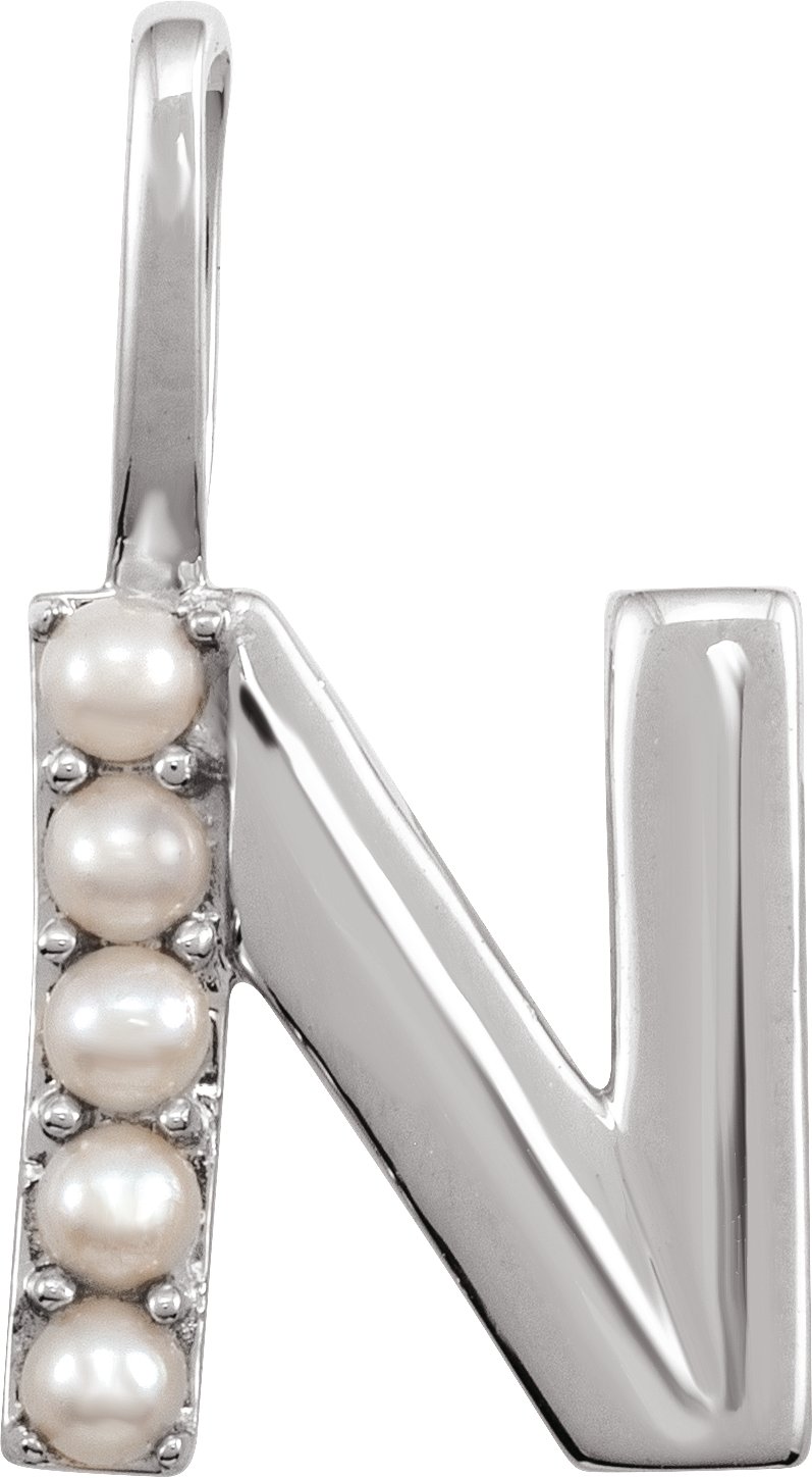 14K White Cultured White Pearl Initial N Charm or Pendant Ref 18479282