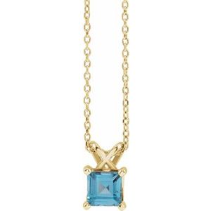14K Yellow 3.5x3.5 mm Square Natural London Blue Topaz 16-18" Necklace