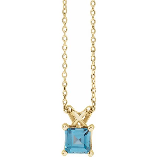14K Yellow 3.5x3.5 mm Square Natural London Blue Topaz 16-18 Necklace