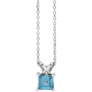 Sterling Silver 3.5x3.5 mm Square Natural London Blue Topaz 16-18" Necklace