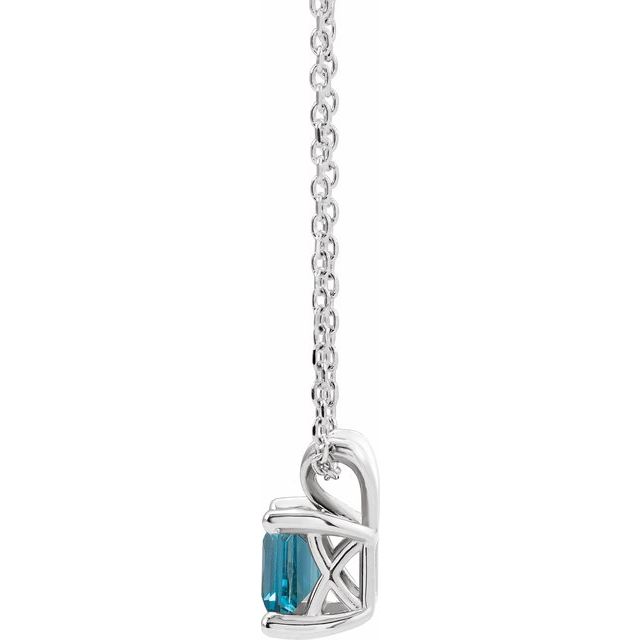 Sterling Silver 3.5x3.5 mm Square Natural London Blue Topaz 16-18 Necklace