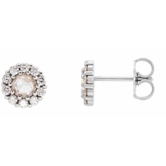14K White 1/4 CTW Rose-Cut Natural Diamond Halo-Style Earrings