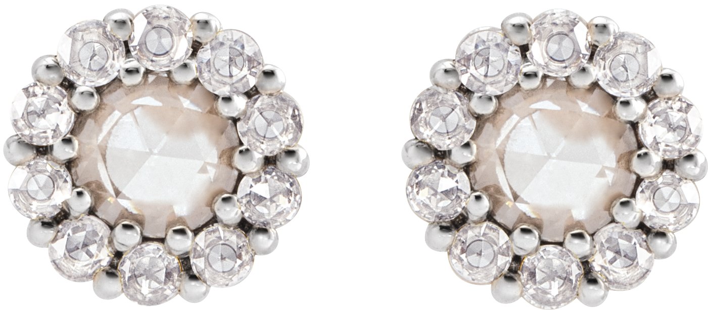 14K White 1/4 CTW Rose-Cut Diamond Halo-Style Earrings