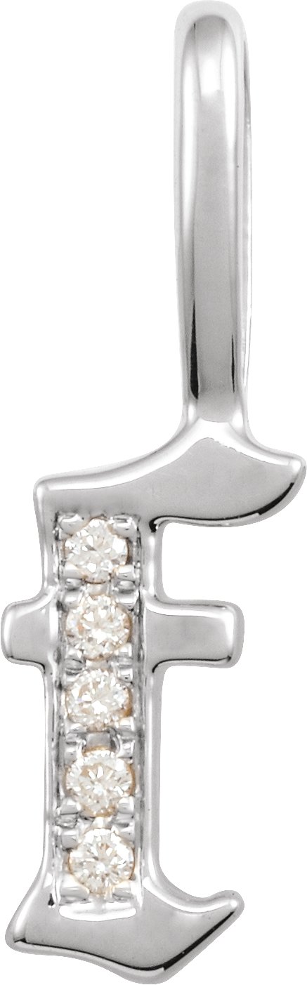 14K White .04 CTW Natural Diamond Gothic Initial F Charm or Pendant Ref 18482004