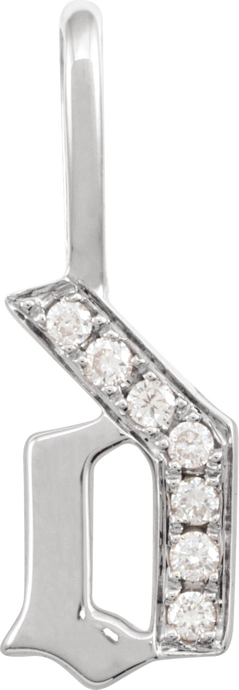 14K White .05 CTW Natural Diamond Gothic Initial D Charm or Pendant Ref 18481998