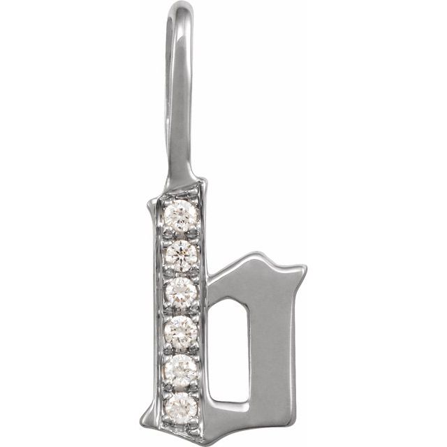 14K White .05 CTW Natural Diamond Gothic Initial B Charm/Pendant