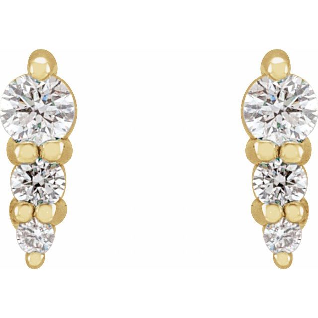 14K Yellow 1/10 CTW Natural Diamond Three-Stone Graduated Bar Earrings
