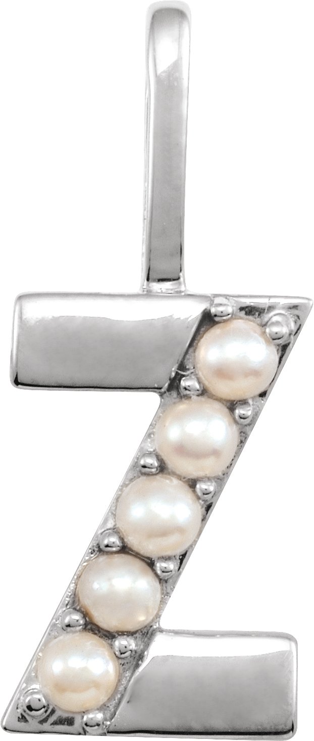 14K White Cultured White Pearl Initial Z Charm or Pendant Ref 18479318