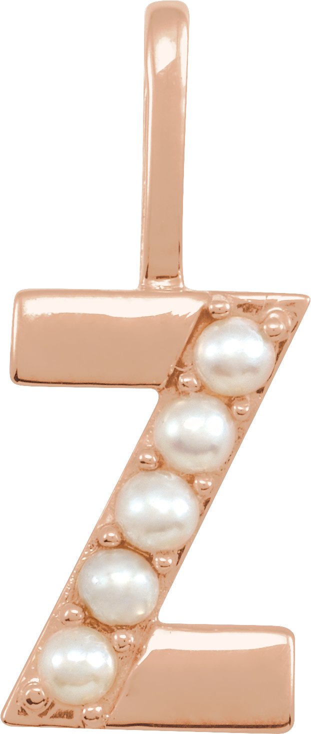 14K Rose Cultured White Pearl Initial Z Charm or Pendant Ref 18479319