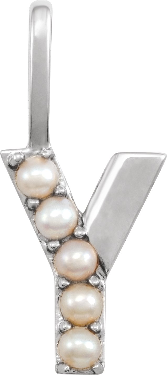 14K White Cultured White Pearl Initial Y Charm or Pendant Ref 18479315