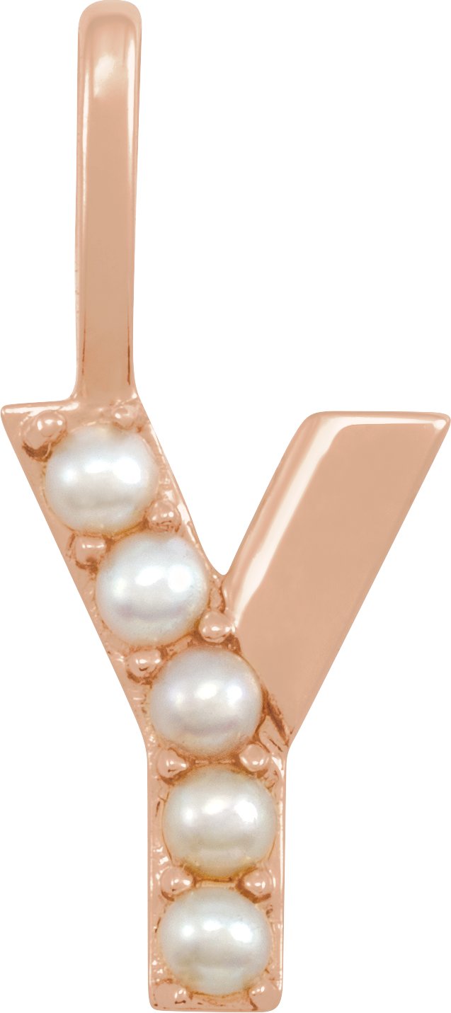 14K Rose Cultured White Pearl Initial Y Charm or Pendant Ref 18479316