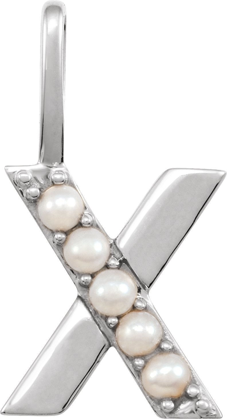 14K White Cultured White Pearl Initial X Charm or Pendant Ref 18479312