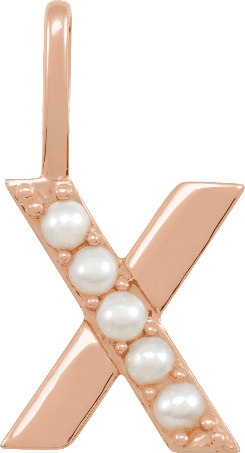 14K Rose Cultured White Pearl Initial X Charm or Pendant Ref 18479313