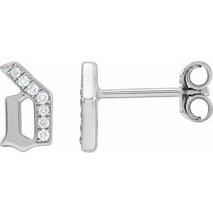 14K White .03 CTW Natural Diamond Gothic Initial D Earring