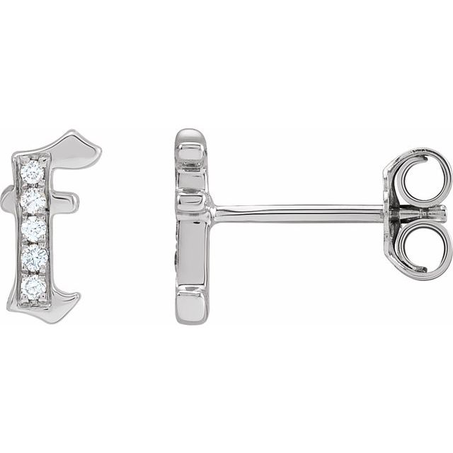 14K White .025 CTW Natural Diamond Gothic Initial F Earring