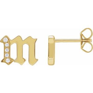 14K Yellow .03 CTW Natural Diamond Gothic Initial M Earring