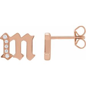 14K Rose .03 CTW Natural Diamond Gothic Initial M Earring