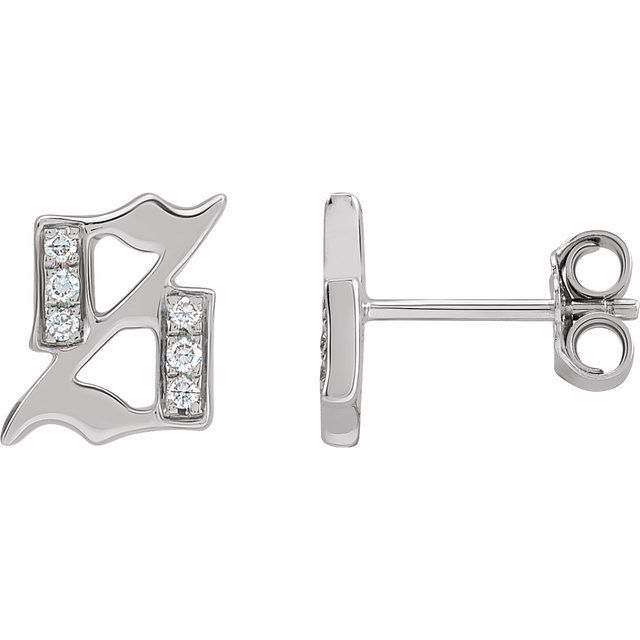 14K White .03 CTW Natural Diamond Gothic Initial S Earring