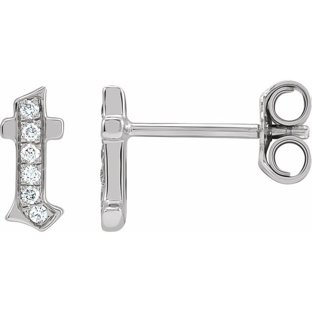 14K White .03 CTW Natural Diamond Gothic Initial T Earring